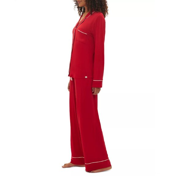 Sz XL new GapBody Women's Jersey Long-Sleeve Pajama Set - Red w/ White Piping - Picture 3 of 3